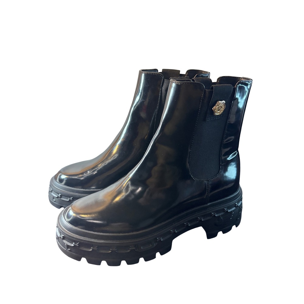 Karl Lagerfeld Paris Londyn Black Patent Chelsea Lug Sole Boots Womens 8.5M